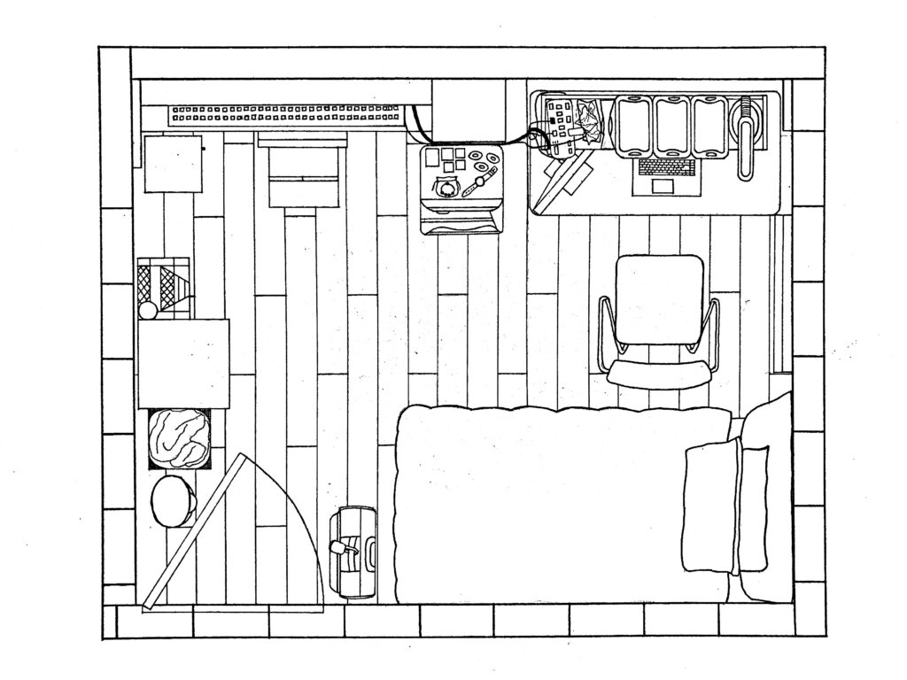 Plan drawing of my room in the pod